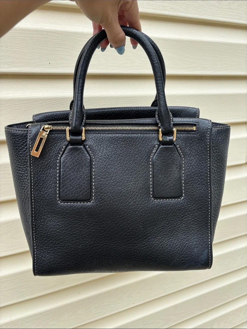Michael Kors Black Pebbled Leather Top-Handle Satchel with Gold Hardware